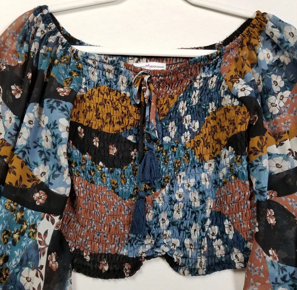 Delicado Hooligan Top Corto Para Mujer Mediano M Floral Mangas Largas Calado Salir Foto 2 de 4