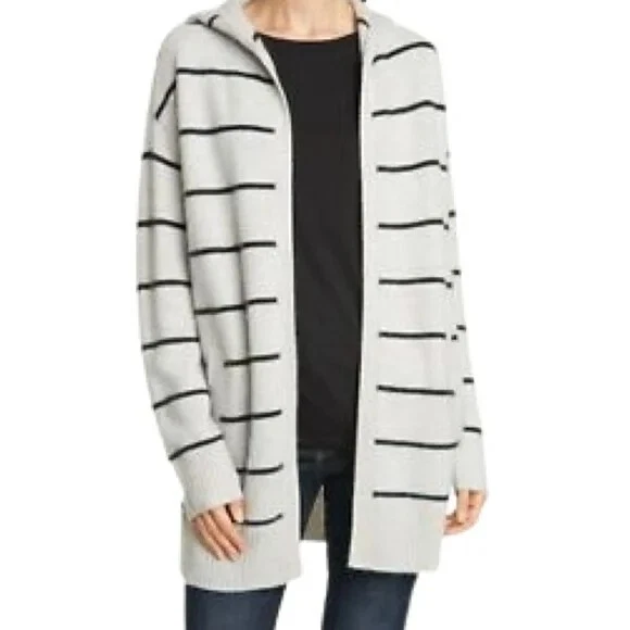 Nordstrom Signature Hooded Boiled Cashmere Cardigan Size XS Gray Clay Black Str