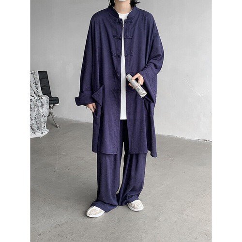 Hombres Abrigo Largo de Verano Hanfu Vestido Taoísta Bata Lino Ropa Traje Suelto Prendas para el torso + Pantalones - Imagen 12 de 18