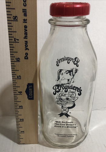 Broguiere's Dairy Quart 32 oz bottiglia latte in vetro con tappo cucina fattoria campagna - Foto 5 di 5