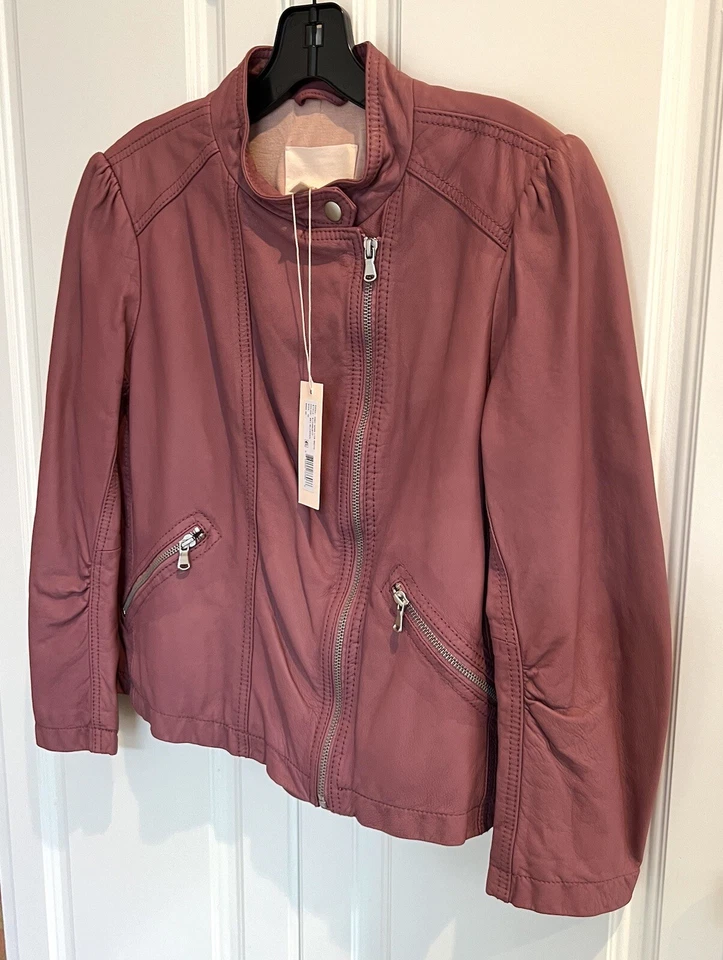 NWT Rebecca Taylor size 10 blusher pink garment washed leather moto jacket $950 - Image 3 of 4