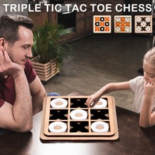 Wooden Noughts and Crosses Game Tic Tac Toe Board Games Educational Toy.