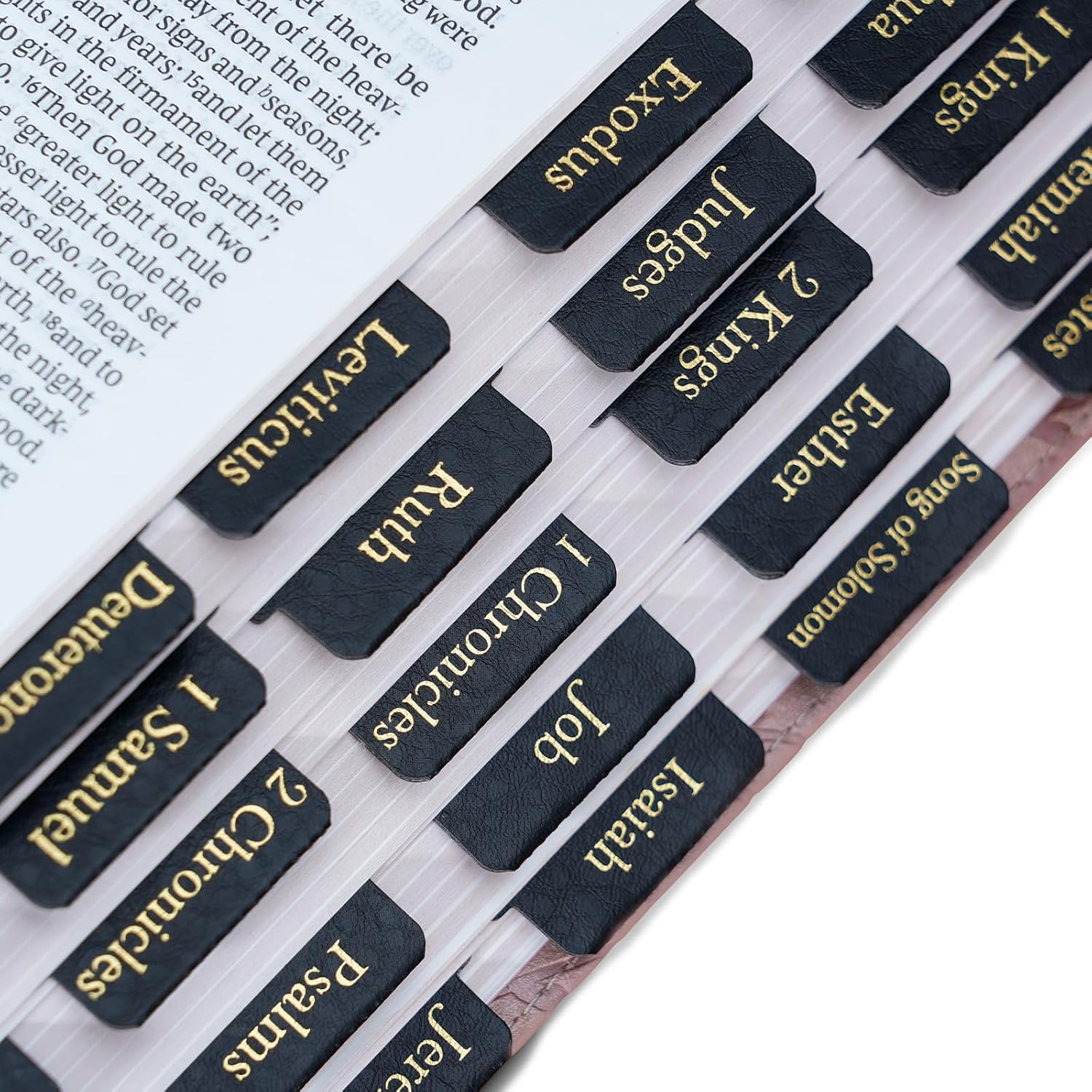 Gold Foil Leather Bible Tabs - 66 Old & New Testament Tabs in Black