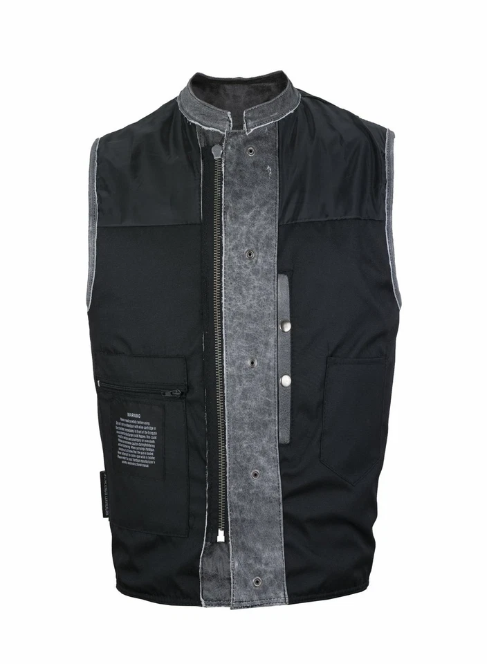 Mens Motorcycle Antique Distressed Gray Collar Outside Gun pocket Front Zipper  - Image 3 of 4