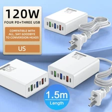 120W 6-Port USB C Fast Wall Charger Block Charging Station for Multiple Devices