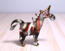 black Unicorn horse figurine hand blown glass art Myth gold trim 1.8" gift decor