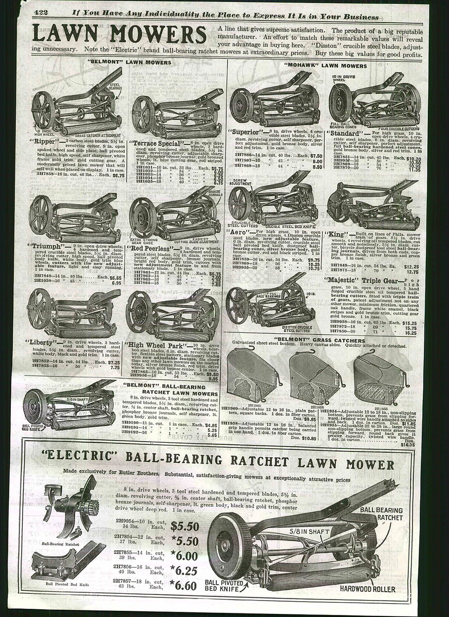 1920 ADVERT Belmont Mohawk Push Reel Lawn Mower Electric Brand Ratchet