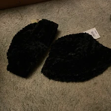 Vintage Isotoner  Plush Black Faux Fur Bucket Hat Set Of 2 NOS