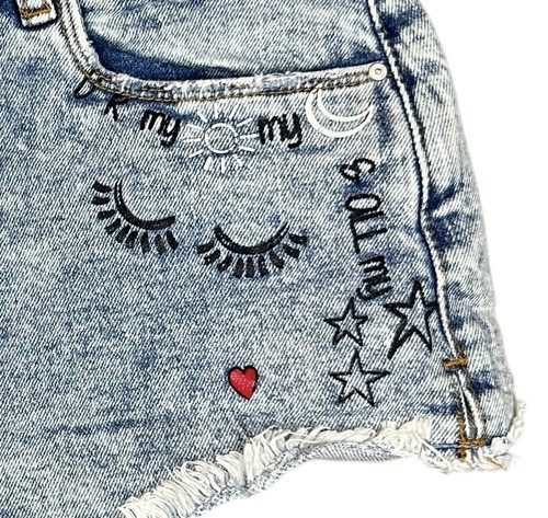 BlankNYC The Mini Astor Vintage High Rise Denim Shorts Raw Hem Drawings Girls 14 - Picture 9 of 10
