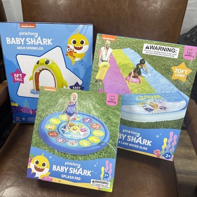 Baby Shark Triple Lane 20ft Water Slide / 5ft Arch Sprinkler / splash pad 