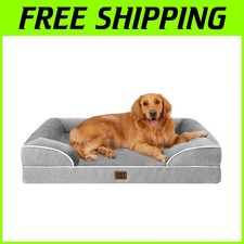 Grey XL Pet Bed - Memory Foam, Bolster Sides, Waterproof
