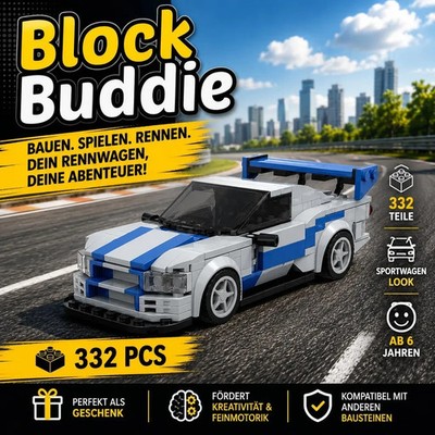 BlockBuddie  Nissan Skyline GTR Sport MOC Auto Rennwagen Klemmbausteine