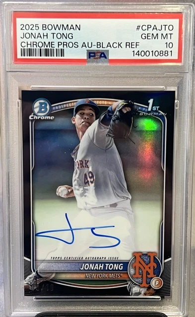 2025 Bowman Chrome JONAH TONG 1st Bowman Autograph Black Refractor #9/10 PSA 10!
