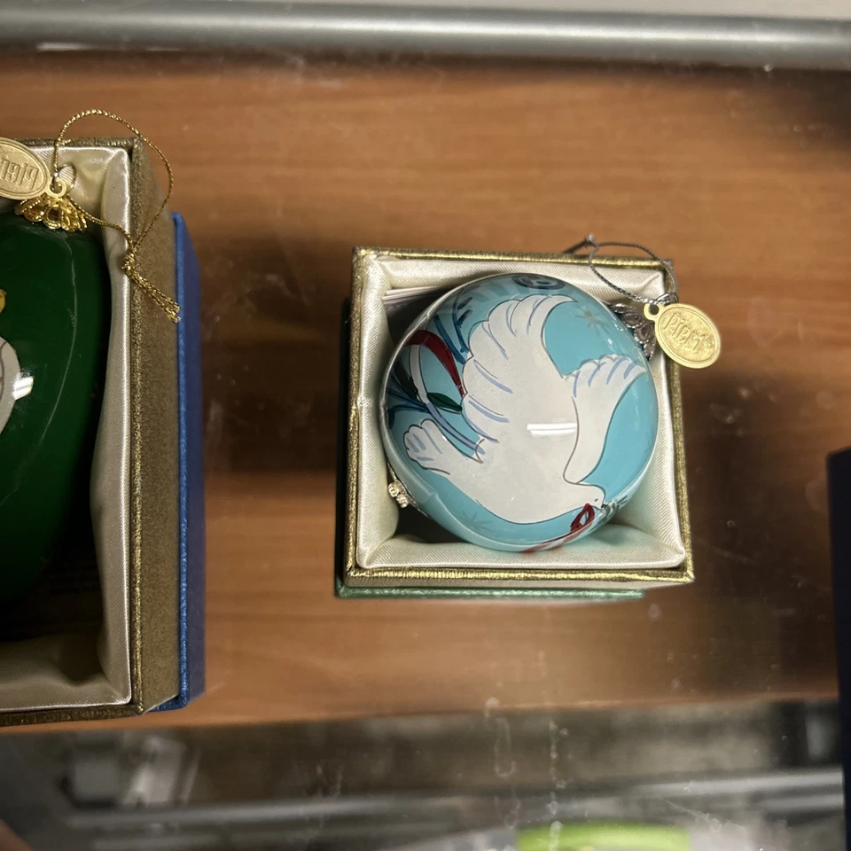 ORNAMENT 2014 Hand Painted "Li Bien" Glass -Angel & Doves Green Pink — 第 3/4 张图片