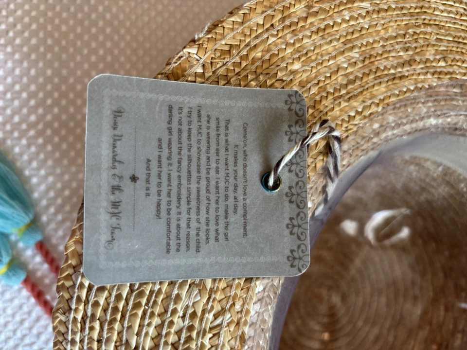 Sombrero de playa de paja Matilda Jane con cuerda de pompón niñas talla L/XL sombrero para el sol Foto 3 de 4