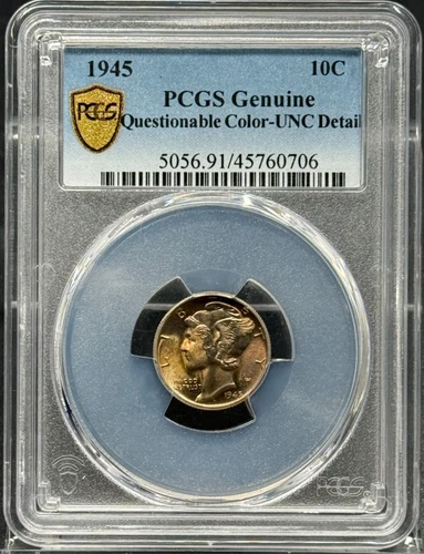 1945 Mercury Dime PCGS UNC Detail, Questionable Color