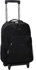 Rockland Double Handle Rolling Backpack Black 17" Travel School Luggage