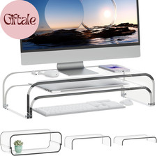 Acrylic Dual Monitor Stand Riser 2 Tier, Modular Laptop Stand for Desk, Multifun