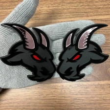 Goat Badges Emblem MIRROR ROSE GOLD Matte red eye, (2) BADGES, Fender Angry