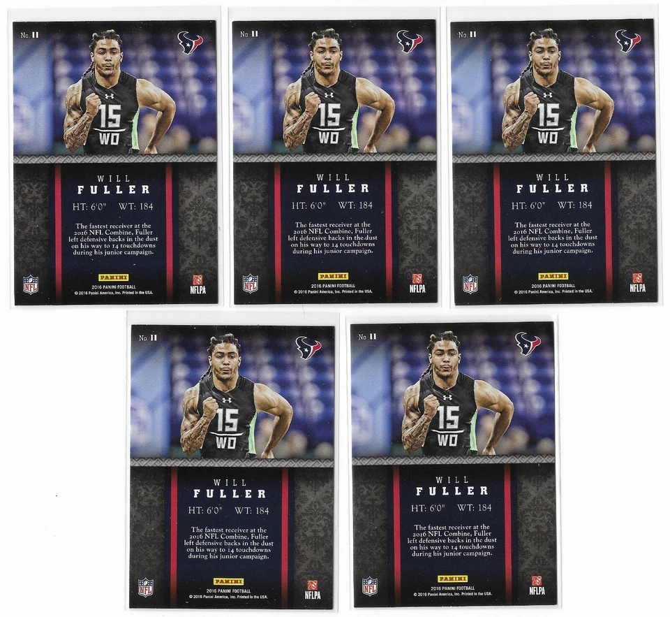 Will Fuller 2016 Panini Football Combine Champions Rookie #11 Lot of 5 Inserts  - Image 2 of 2