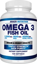 Arazo Nutrition Wild Caught Omega 3 Fish Oil – 120 Soft Gels – 4,080mg High EPA