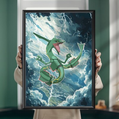 Rayquaza Pokémon Poster, Anime Art Style, bedruckbares Wandbild