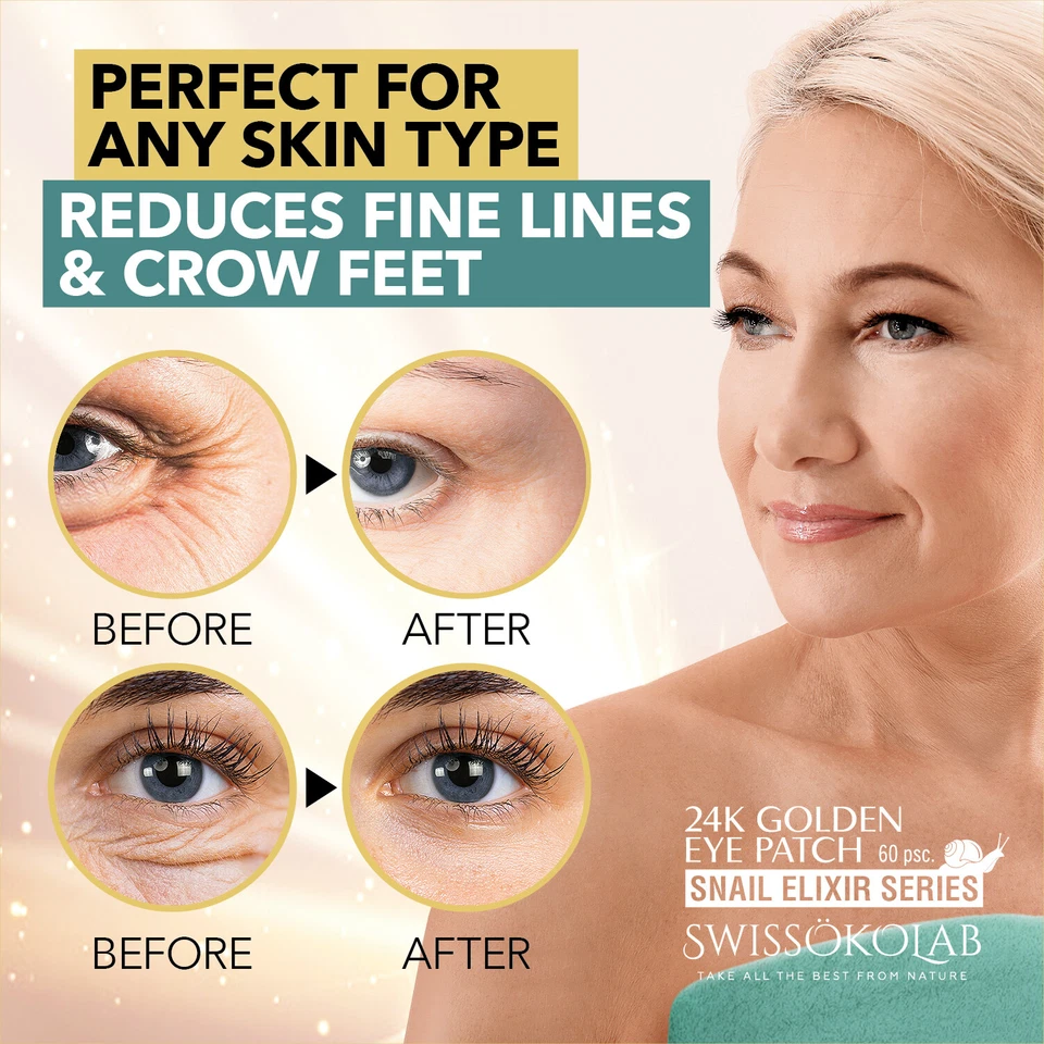 Parches de caracol debajo de los ojos máscara de ojos dorada de 24 K almohadillas para ojos de colágeno anti ojeras Foto 4 de 4