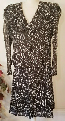 ILDI Marshall Ruffle Polka Dot Dress Skirt Suit Size L/XL Black White Vtg 80s 