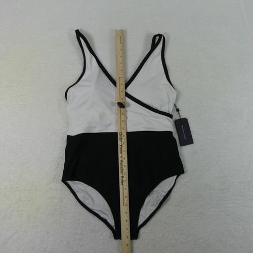 Tommy Hilfiger Swimsuit Womens 12 White Black One Piece Surplice UPF50 - Picture 5 of 15