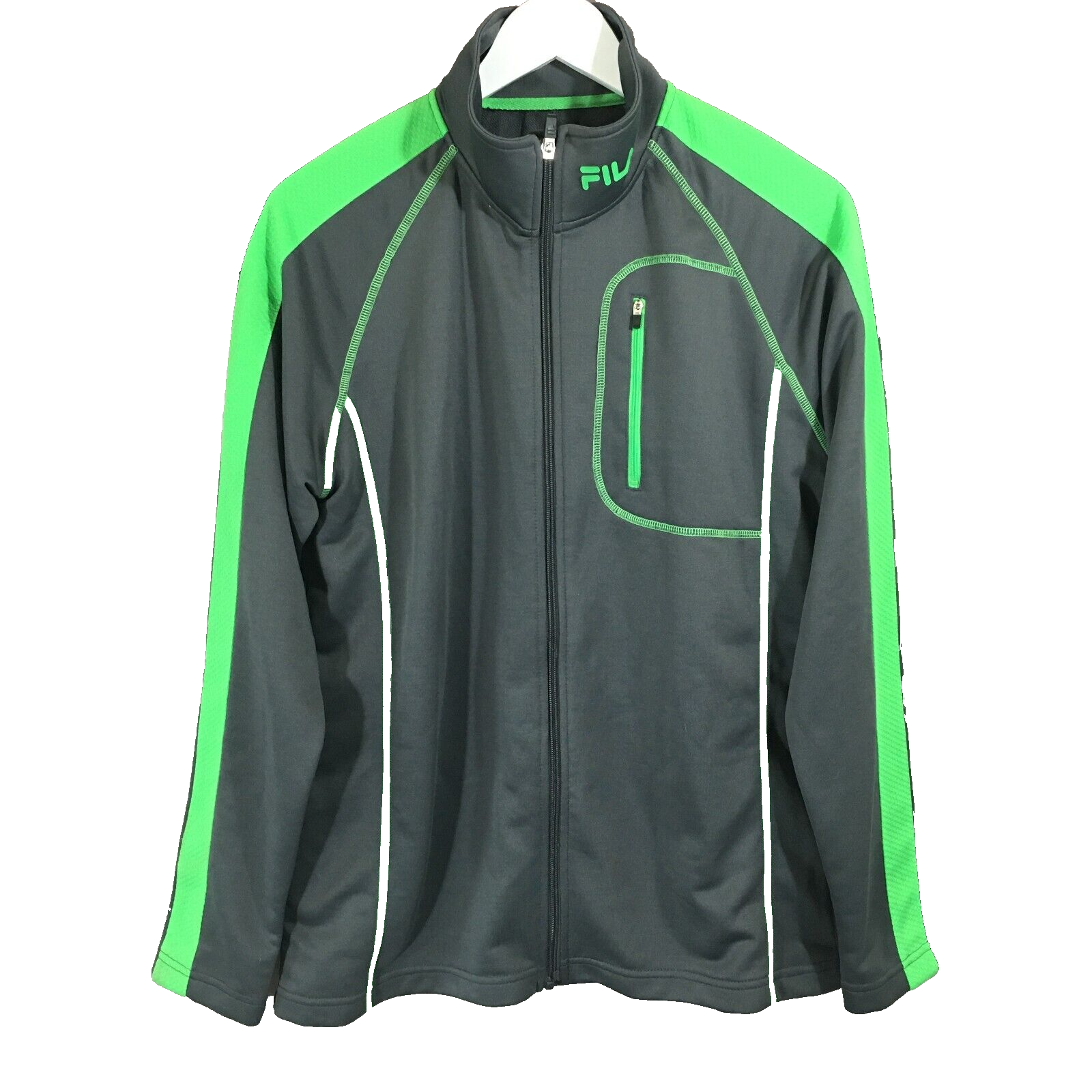 Giacca Fila Track Uomo Small Grigio Verde Zip Intera Abbigliamento Attivo Poliestere