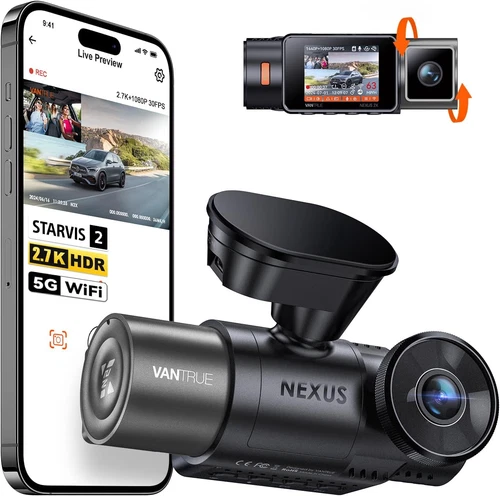 Vantrue N2X 2.7K Dash Cam Front and Inside, 5G Wifi Dual Dash Camera for Car wit