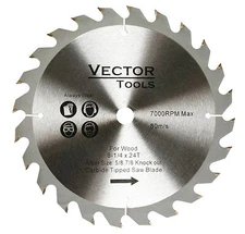 Carbide Tipped Wood Cutting Saw Blade 8-1/4 -24 Teeth  5/8 Arbor 7/8" Knock Out 
