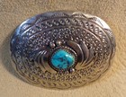 Navajo (Dine) handmade nickel silver & nugget turquoise belt buckle by Mary Joe — photo 2