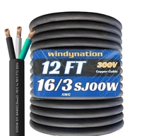 12 Feet 16/3 SJOOW Cable Cord 16 AWG 3 Conductor SO Wire - 16 Gauge 3 Conductor