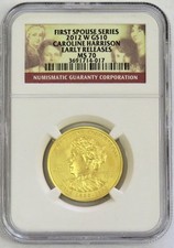 2012 W GOLD 2,436 MINTED $10 CAROLINE HARRISON 1/2 oz SPOUSE COIN NGC MS 70 ER