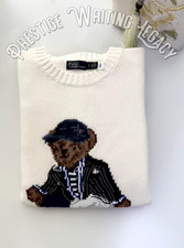 Polo Ralph Lauren Linen Cotton Novelty Newport Bear Crewneck Sweater Medium. Bid