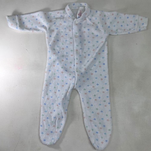 Petit Baby Sleeper One Piece Footed Pajamas White Blue Green 3 Month Vintage