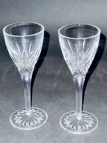 Marvelous Pair of Vintage 6.5” Lismore Cordials Glass Waterford Ireland Crystal