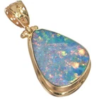 925 Silver Big Multi-color Australian Opal Vermeil Gold Plated Pendant, 1 3/8"