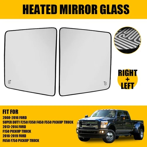 Pair Upper Mirrors Galss for 2008-2016 Ford F250-F550 Super Duty Power Heated PU