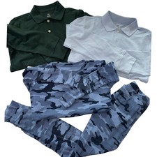 Gap Kids Boys Bundle L Blue  Green Polo Shirts  Camo Pajama Set Size 10  12