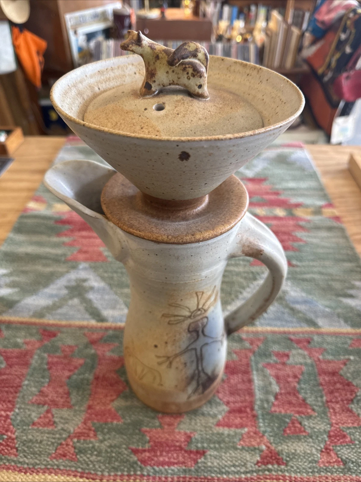 Vintage 3- Piece Ceramic Art Pottery Pour-Over Coffee Maker Set 15” Tall