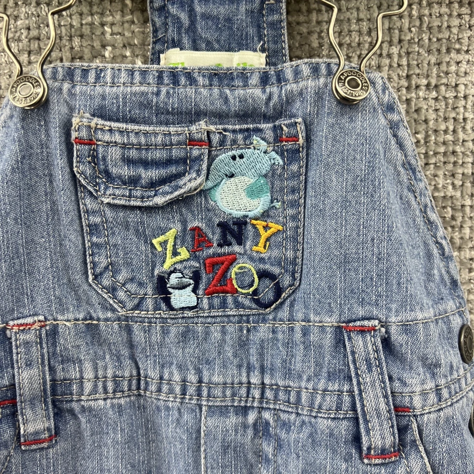 Flapdoodles Shortall Denim Overalls Baby 12M Embroidered Lion Rhino Gorilla Y2K - Image 4 of 4
