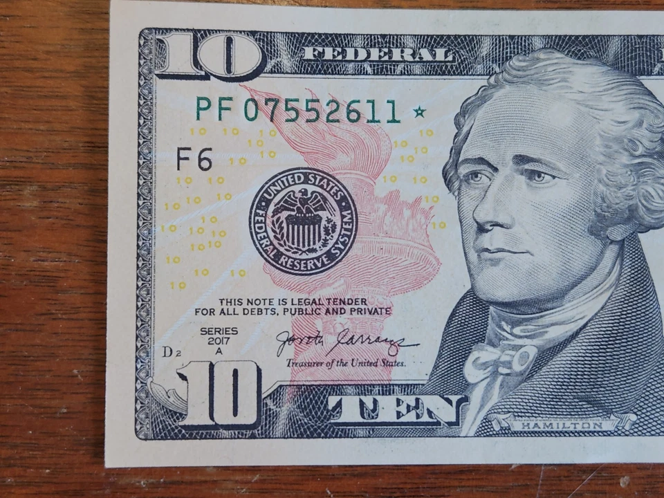 2017 Uncirculated $10 Star Note.  W/  Bleed Through Error On Serial #.  Debossed - Image 2 of 4