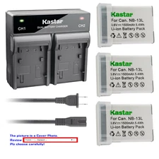 Kastar Battery Dual Rapid Charger for Canon NB-13L CB-2LH PowerShot G5 X Mark II