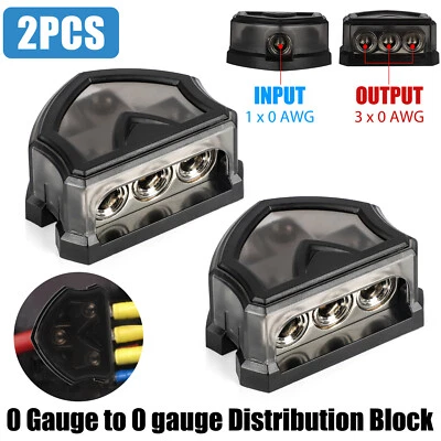 EEEKIT 2PCS 3 Way 0 Gauge Input to 0 Gauge Output Power Ground Distribution Block Set