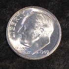 1949-S Roosevelt Silver Dime Fresh out of an Original Uncirculated BU Roll #Q007