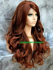 LACE FRONT FULL WIG LONG WAVY LAYERED SIDE PART AUBURN MIX #F33.130 HEAT OK NWT