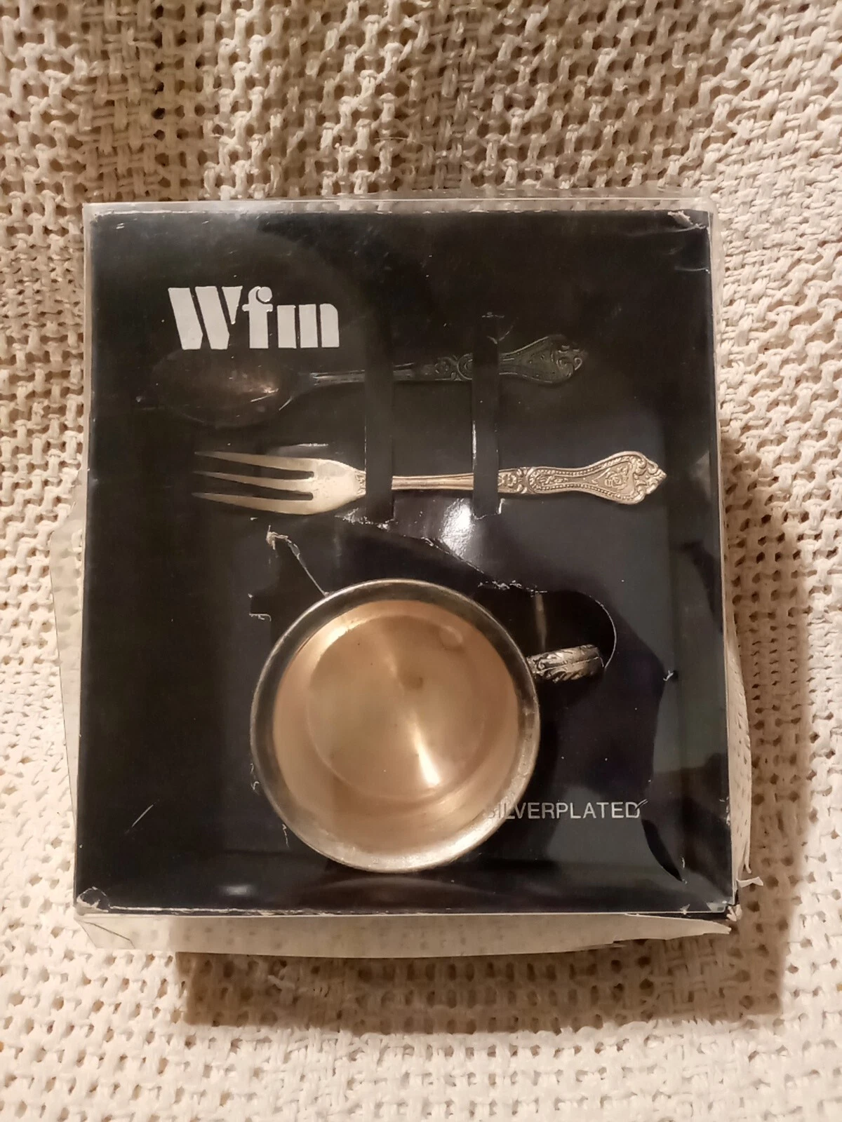 Vtg. WFM 3 Pieces Silver Plated Serving Ustensils Set Of Cup Spoon & Fork.