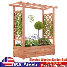 Elevated Wooden Garden Bed with Trellis 45" Planter Box Climbing Vines Flower